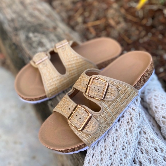 ⚡️LAST PAIR⚡️Double Buckle Raffia Slide Sandals - Picture 3 of 5
